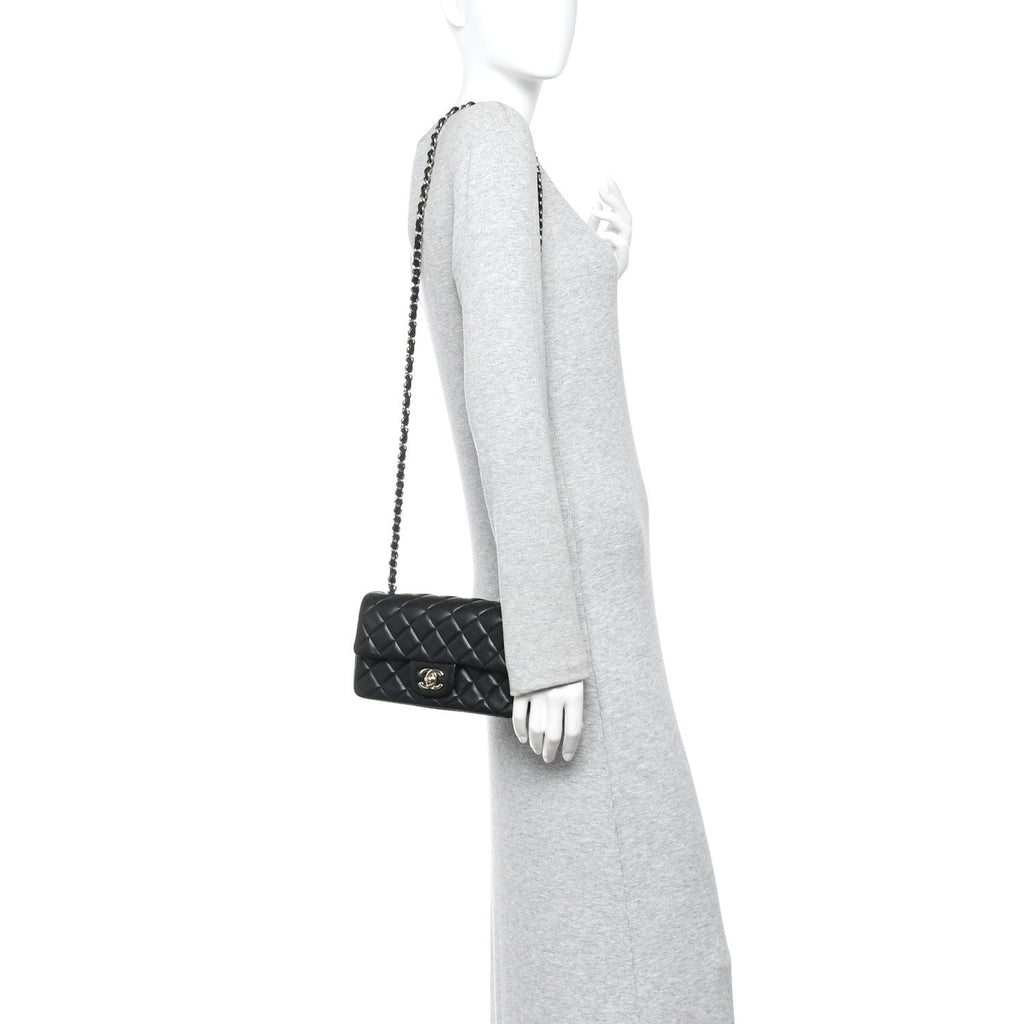 Chanel Lambskin Quilted Mini Rectangular Flap Black