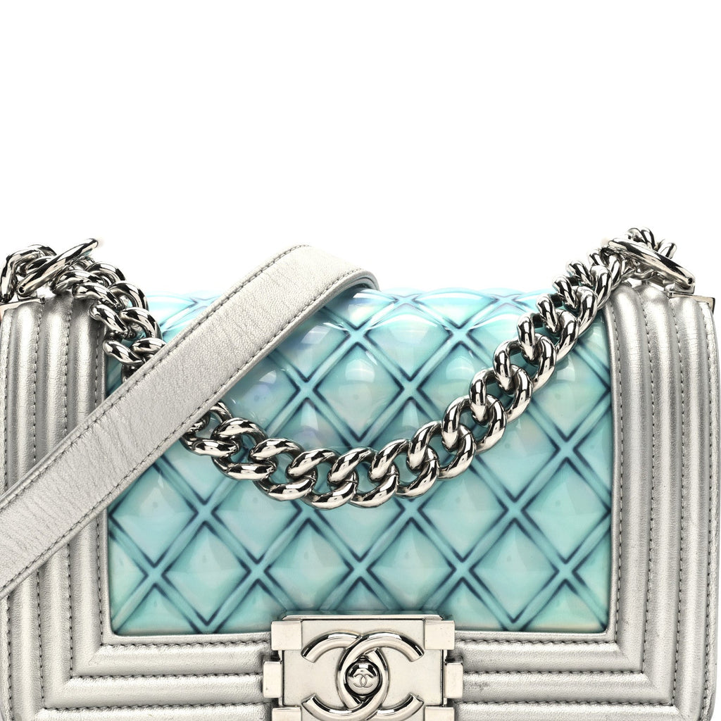 Chanel Metallic Lambskin PVC Quilted Small Boy Flap Blue