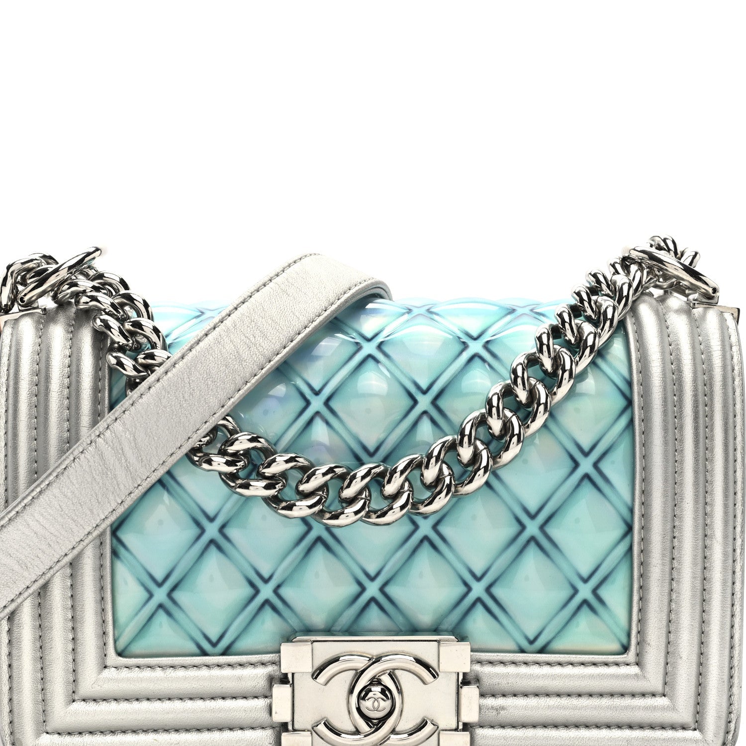 Chanel Metallic Lambskin PVC Quilted Small Boy Flap Blue