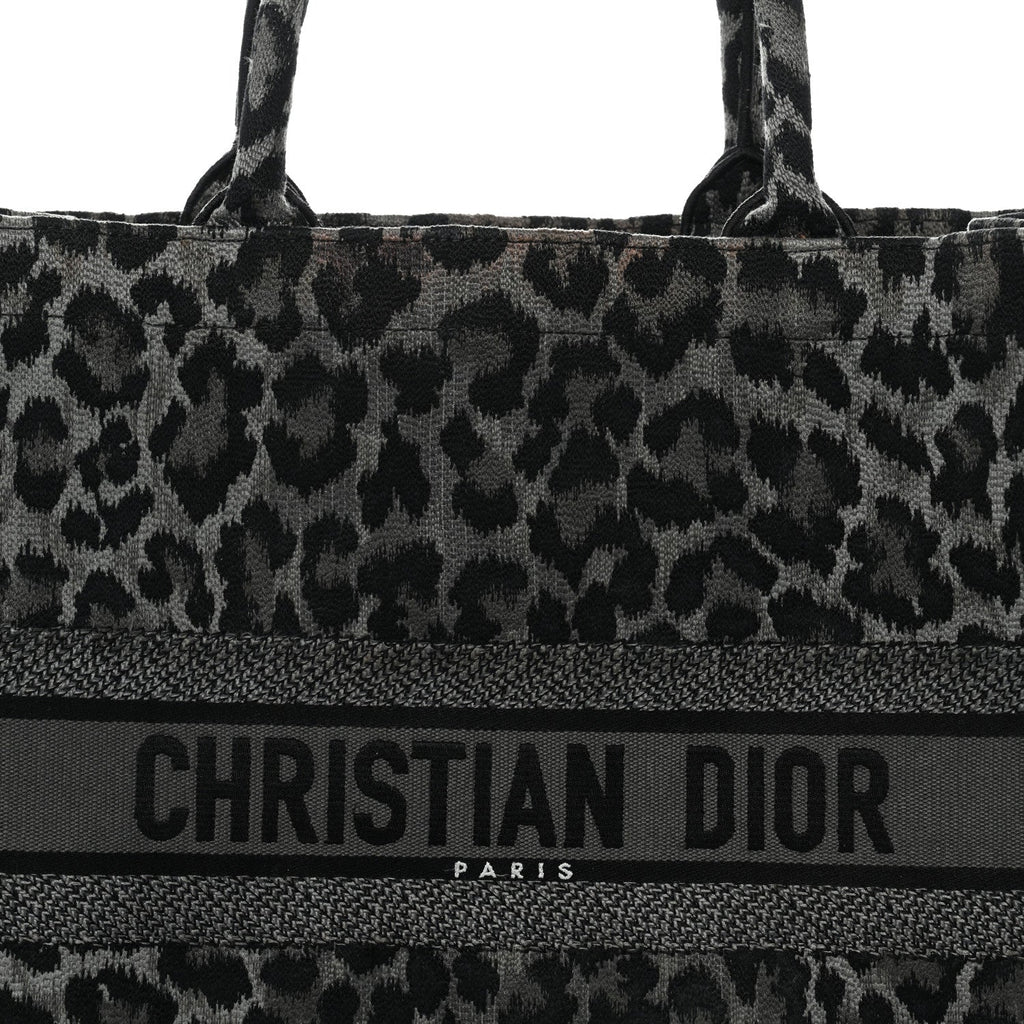 Christian Dior Canvas Mizza Embroidered Large Leopard Book Tote Grey