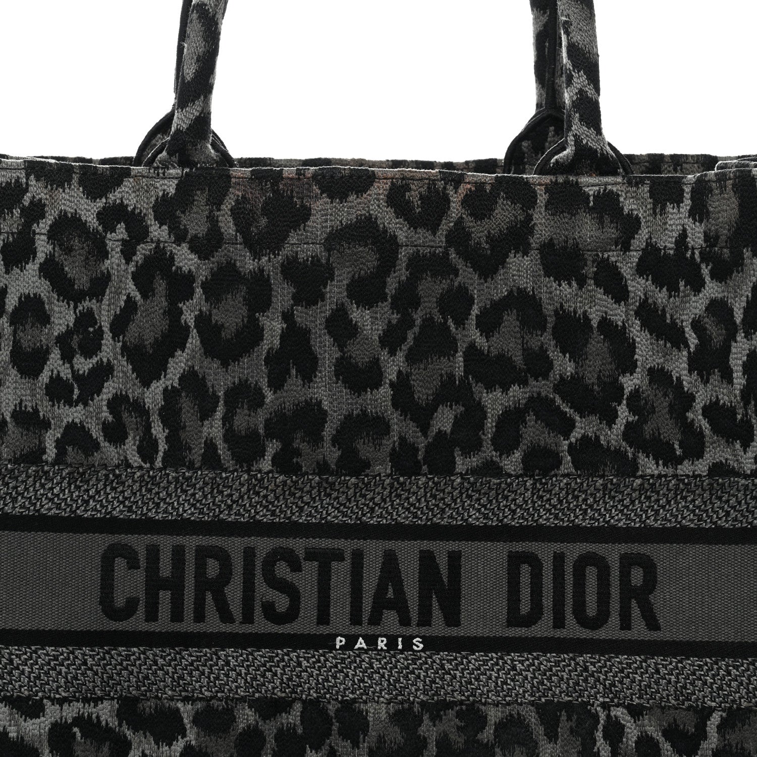 Christian Dior Canvas Mizza Embroidered Large Leopard Book Tote Grey