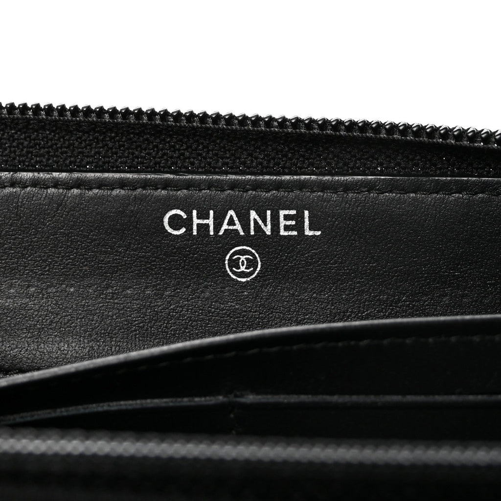 Lambskin Quilted Boy Zip Around Wallet Black