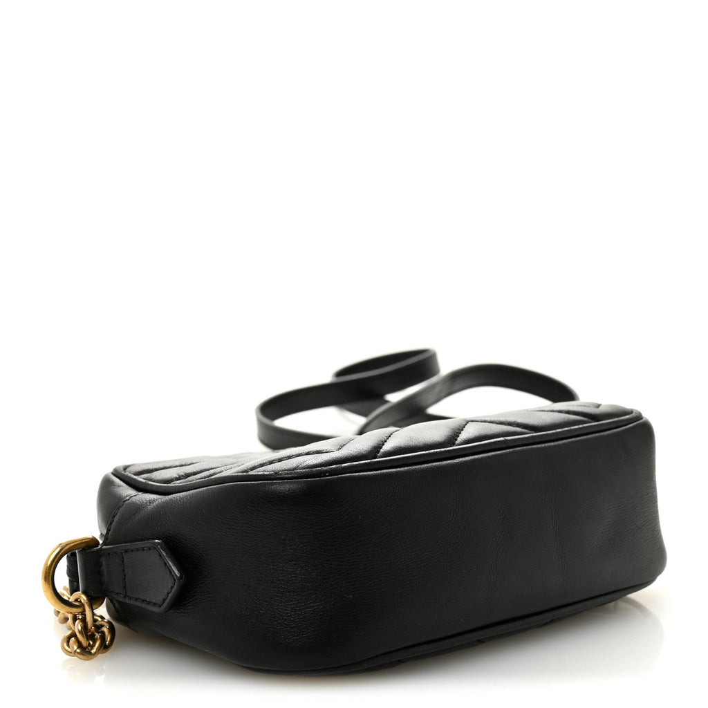 Gucci Calfskin Matelasse Mini GG Marmont Chain Shoulder Bag Black
