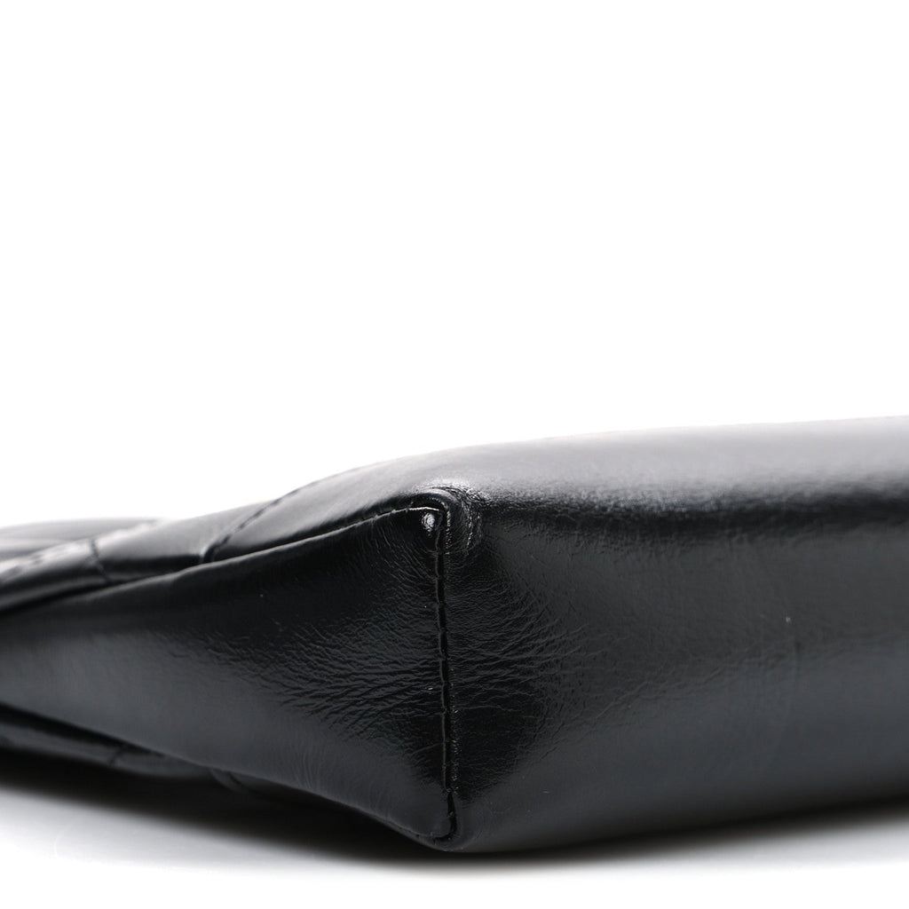 Chanel Shiny Crumpled Calfskin Quilted Nano 31 Shopping Bag Black