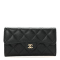 Caviar Quilted Medium Gusset Flap Wallet Black