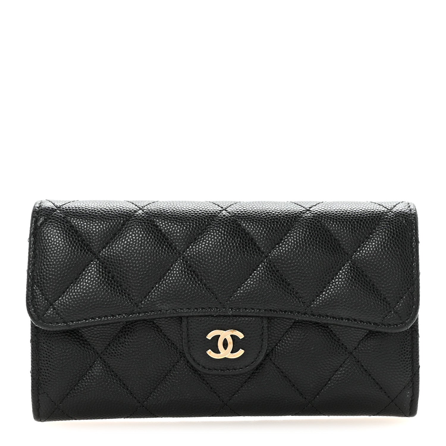 Caviar Quilted Medium Gusset Flap Wallet Black