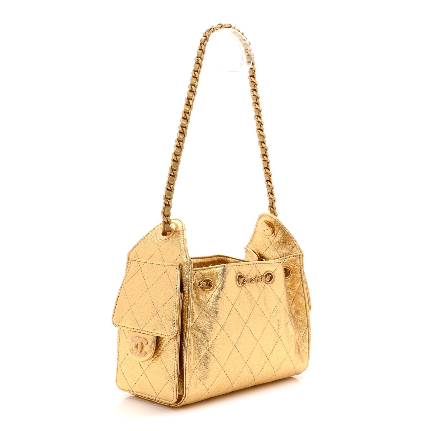 Chanel Metallic Caviar Quilted Mini Chanel 25 Handbag Gold