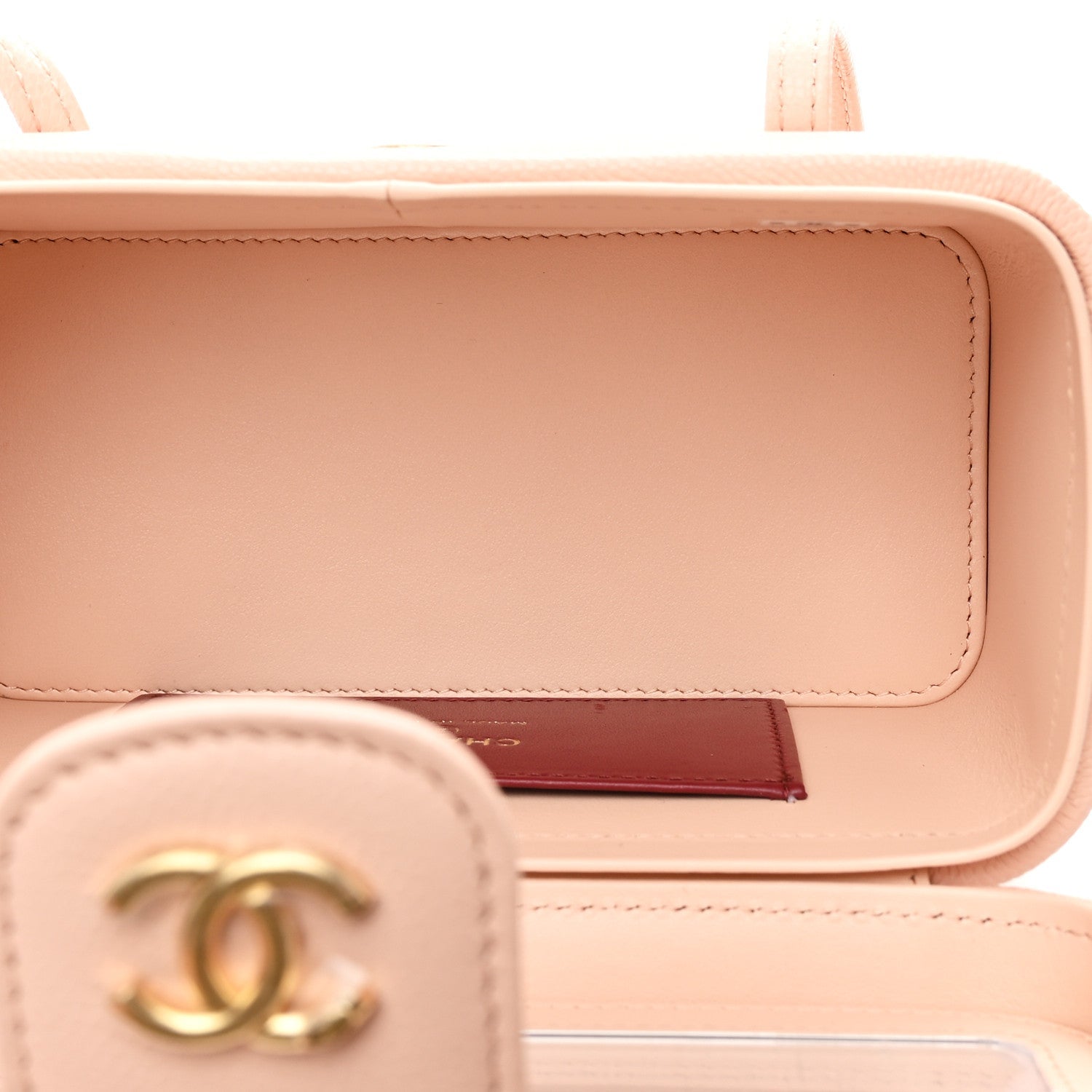 Chanel Shiny Caviar Preppy Coco Long Vanity With Strap  Light Pink