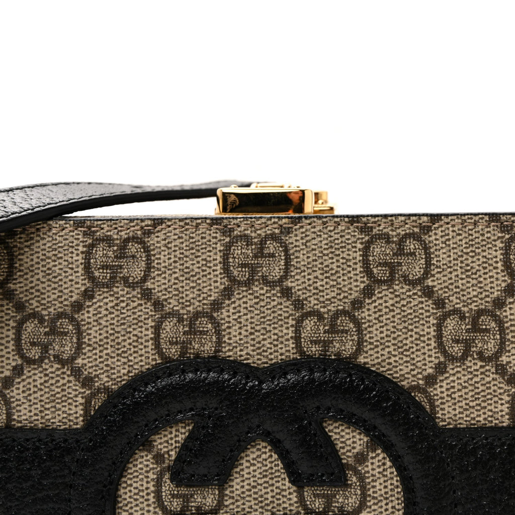 Gucci GG Supreme Monogram Textured Dollar Calfskin Mini New Basket Shoulder Bag Beige Ebony Black