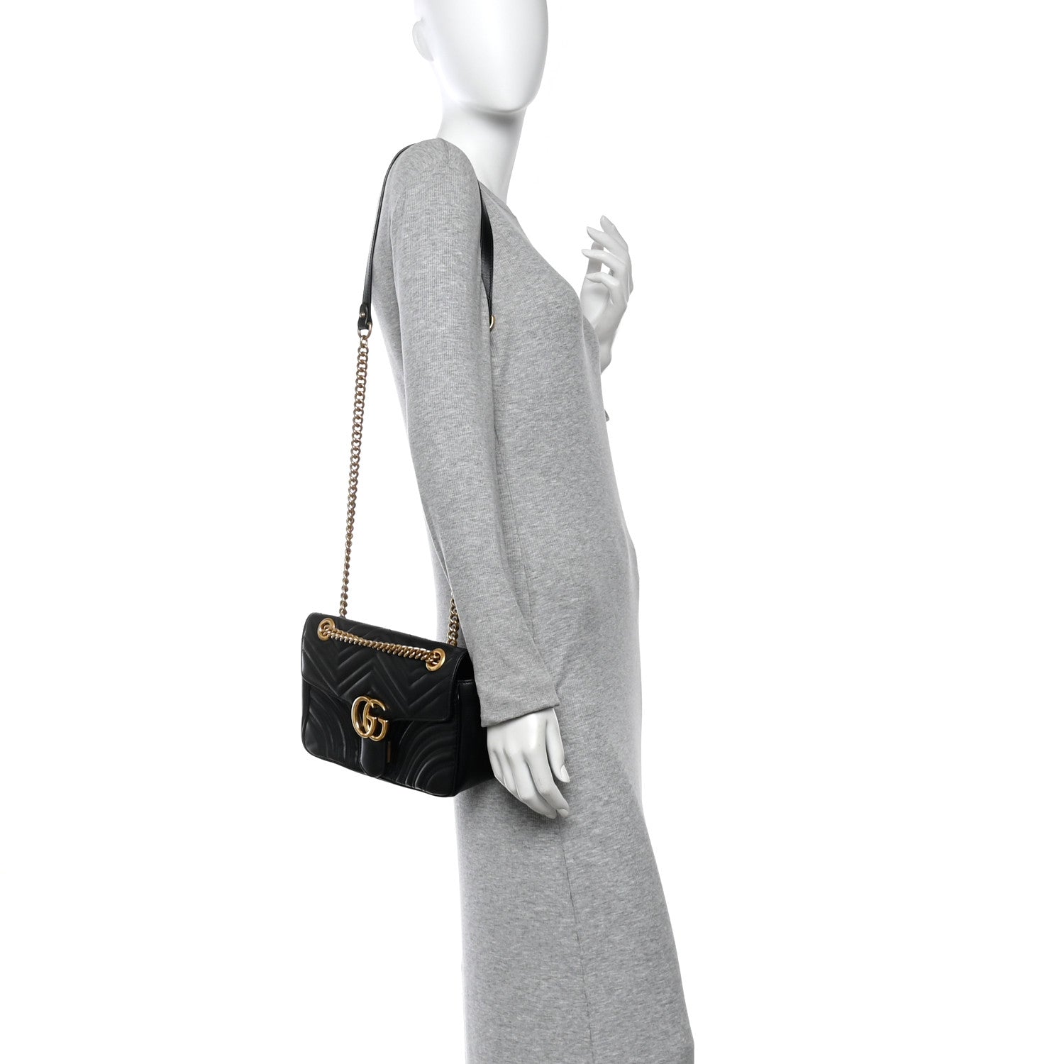 Gucci Calfskin Matelasse Small GG Marmont Shoulder Bag Black