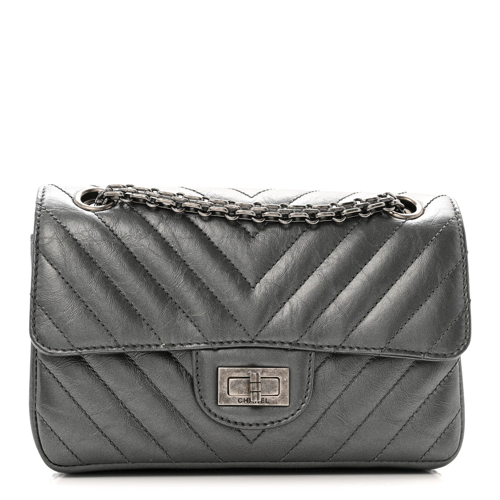 Chanel Metallic Aged Calfskin Chevron Quilted 2.55 Reissue Mini Flap Grey