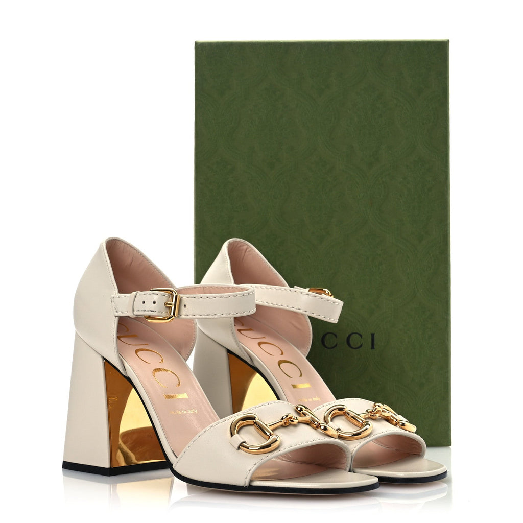 Gucci Nappa Horsebit Cross Strap 95mm Sandals 41 Mystic White