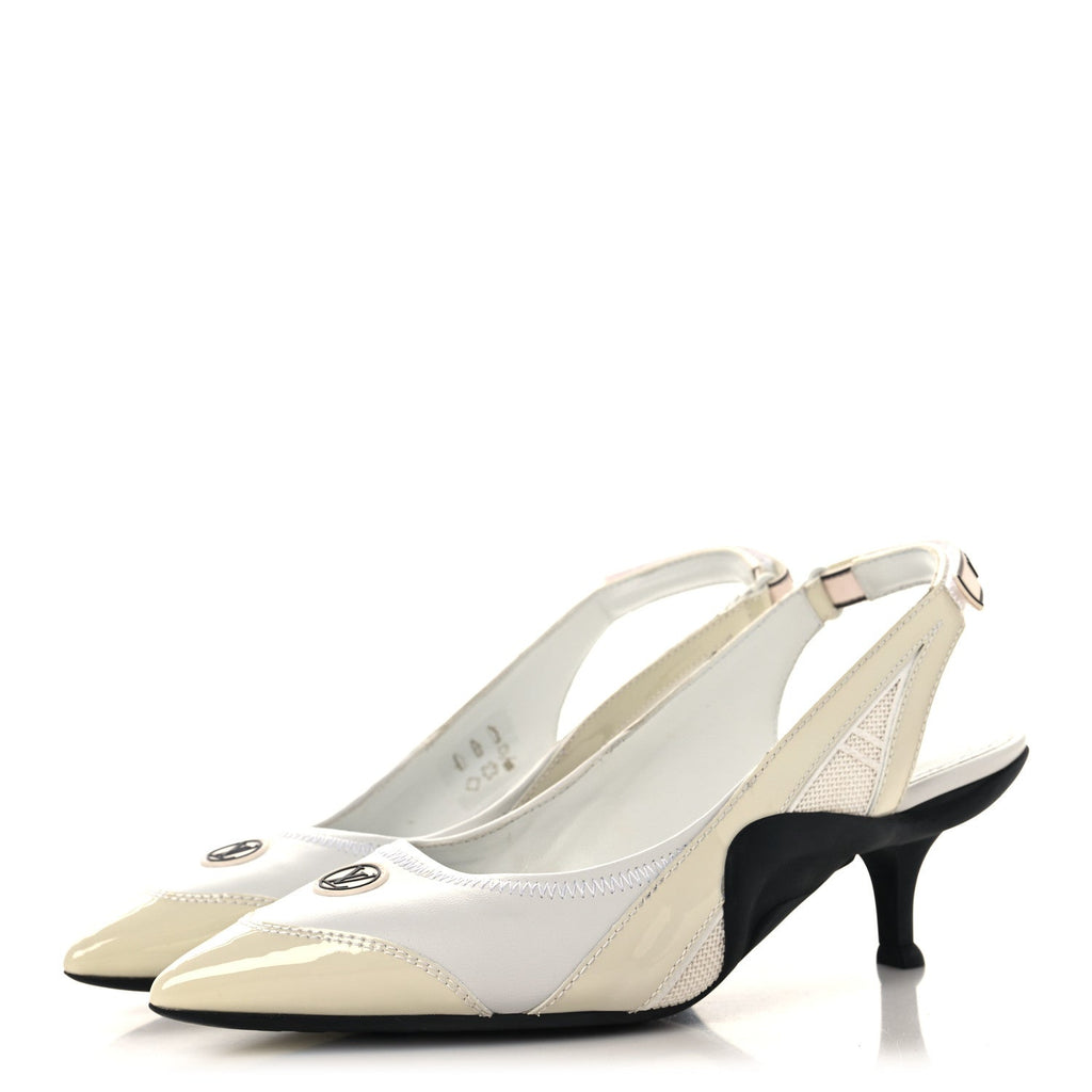 Louis Vuitton Lambskin Patent Calfskin Archlight Slingback Pumps 38 White Black