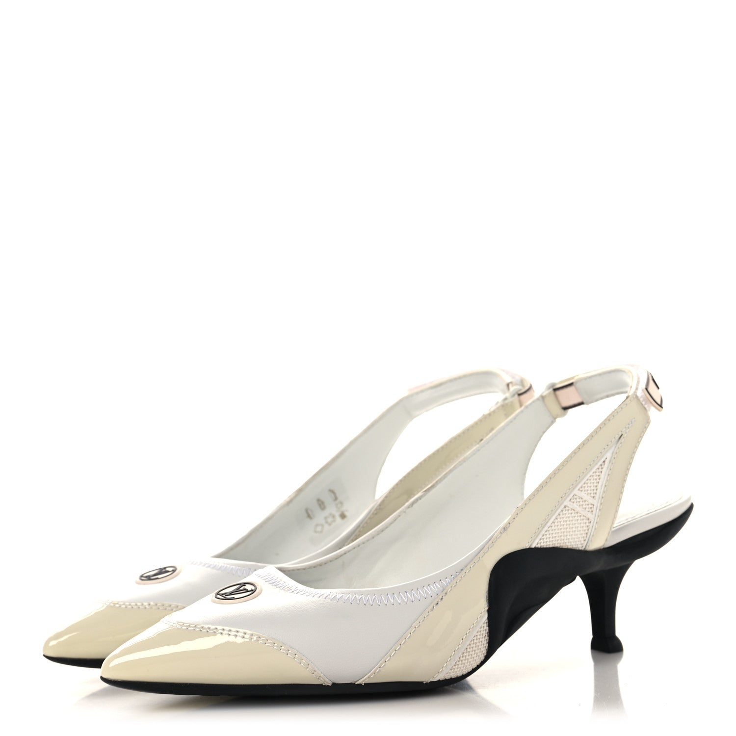 Louis Vuitton Lambskin Patent Calfskin Archlight Slingback Pumps 38 White Black