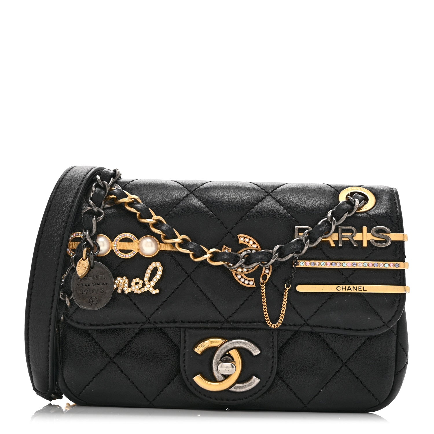 Chanel Lambskin Quilted Mini Coco Clips Single Flap Black