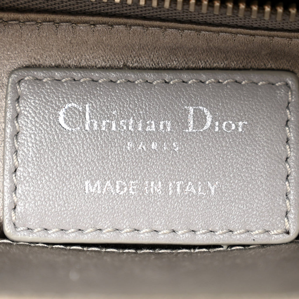 Christian Dior Satin Crystal Cannage Mini Lady Dior Gray