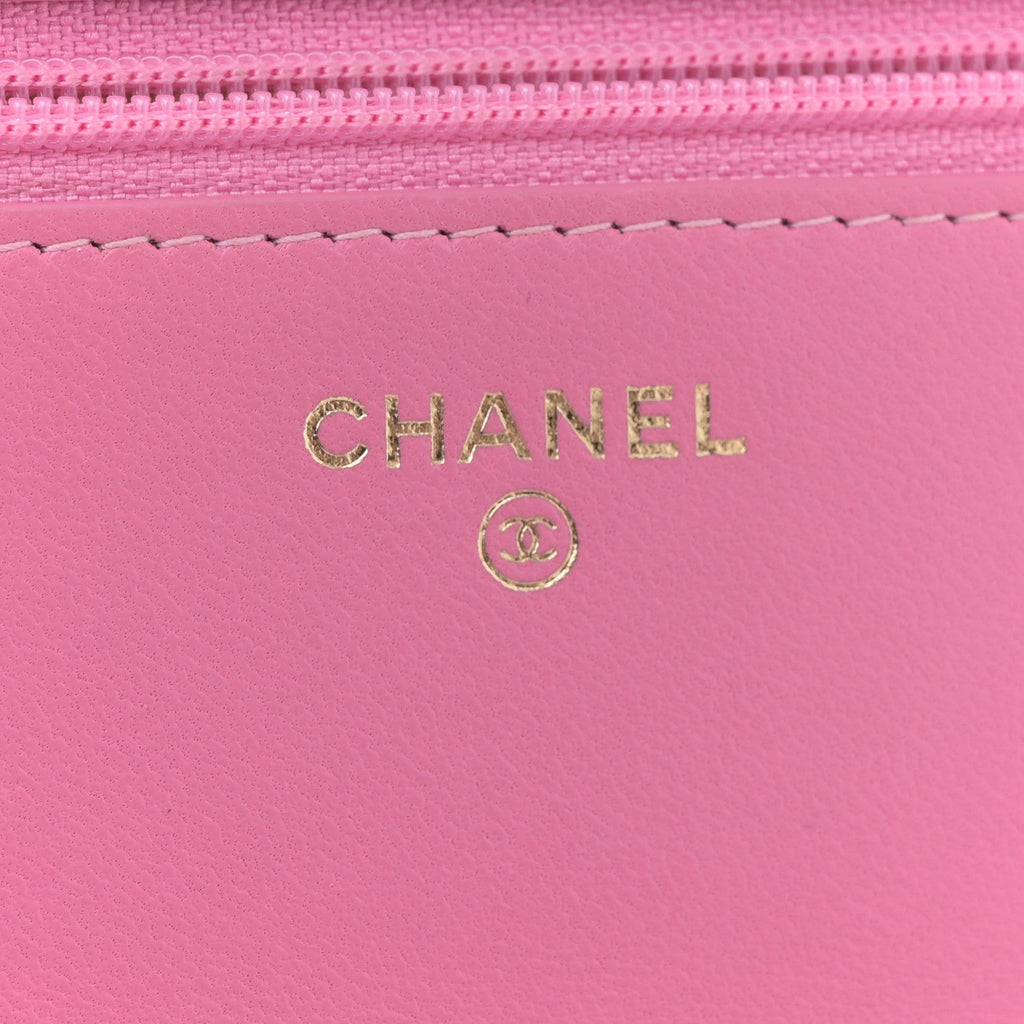 Chanel Lambskin Quilted CC Pearl Crush Wallet on Chain WOC Pink