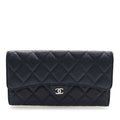 Caviar Quilted Large Gusset Flap Wallet Navy