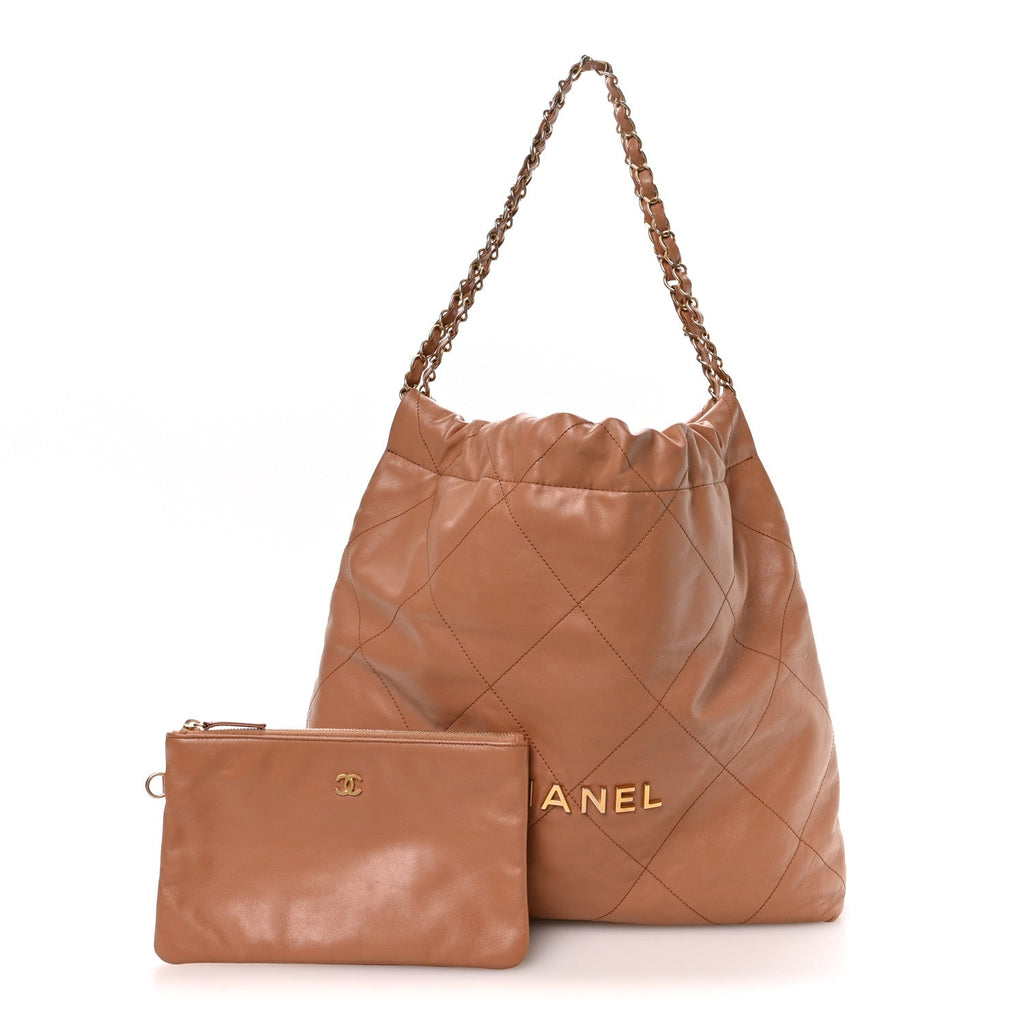 Chanel Shiny Calfskin Quilted Chanel 22 Camel