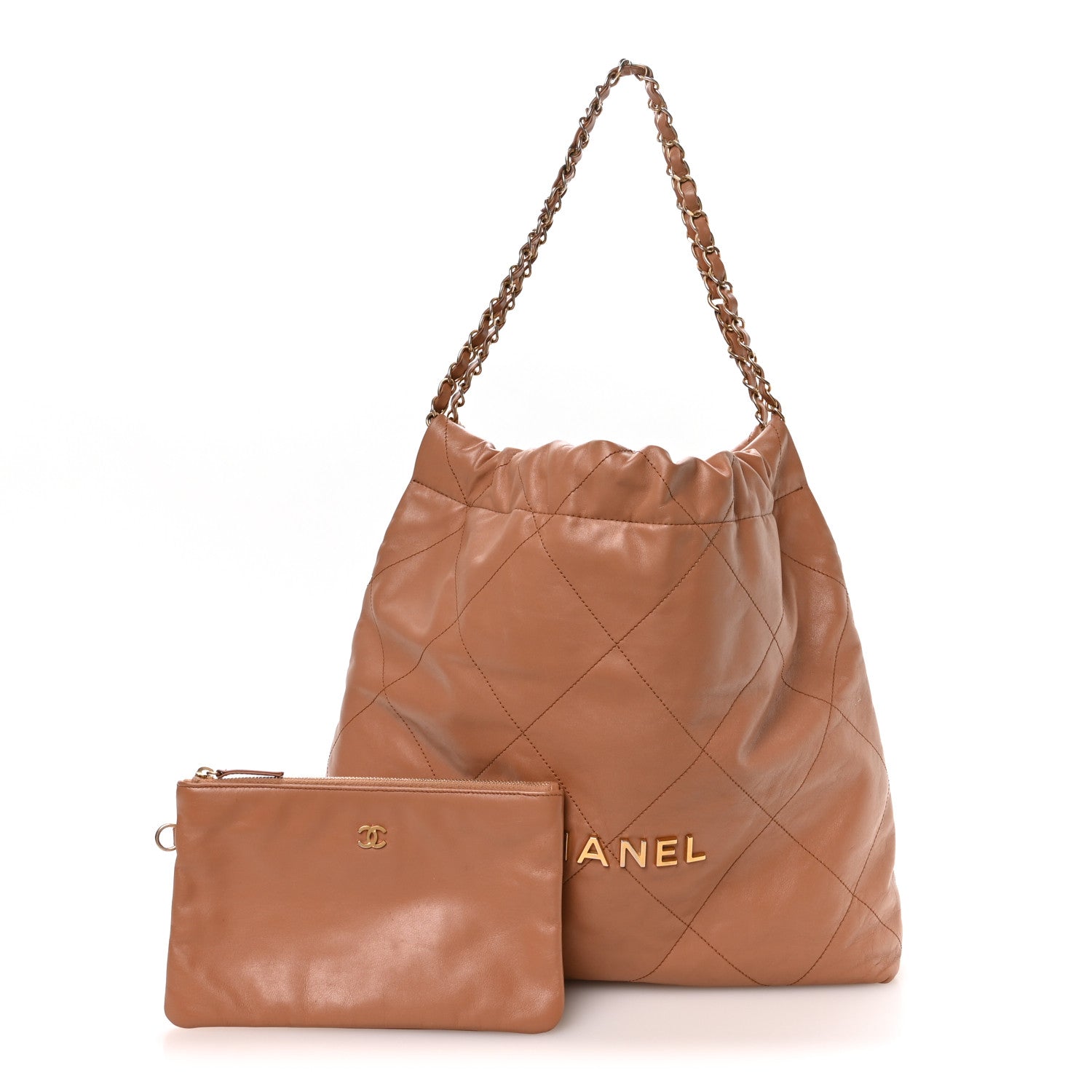Chanel Shiny Calfskin Quilted Chanel 22 Camel