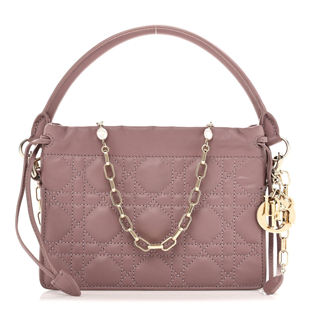 Christian Dior Lambskin Cannage Milly Mini Drawstring Bag Pink Peony