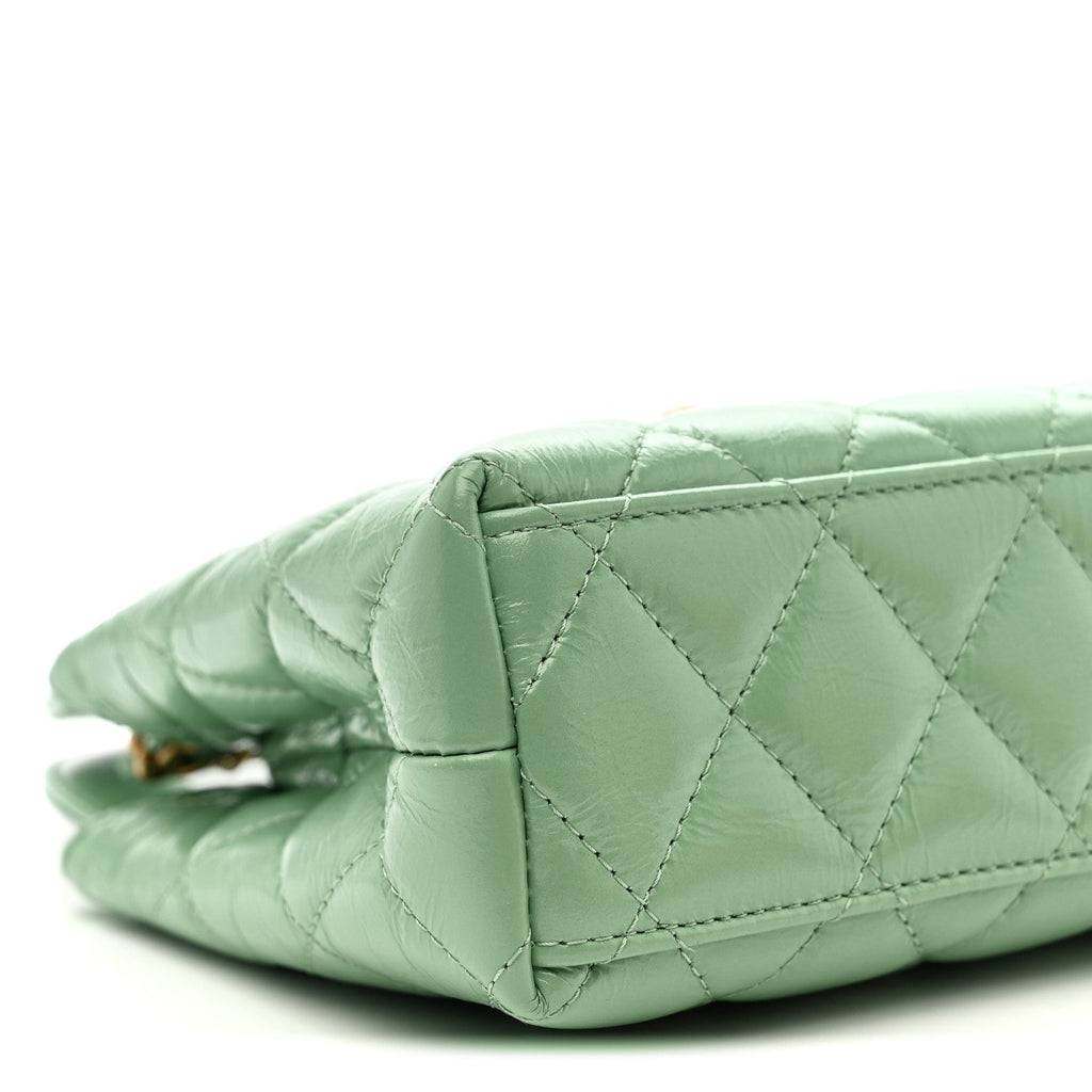 Chanel Shiny Aged Calfskin Quilted Nano Kelly Shopper Light Green