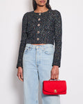 Chanel Navy Blue & Multicolour Sequin Tweed Cropped Jacket With Dusty Pink Camellia Embellished Buttons Detail Size FR 34 (UK 6)