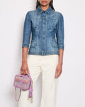 Chanel 08/P Blue Denim Long Sleeve Jacket with Quilted Pocket Detail Size FR 36 (UK 8)