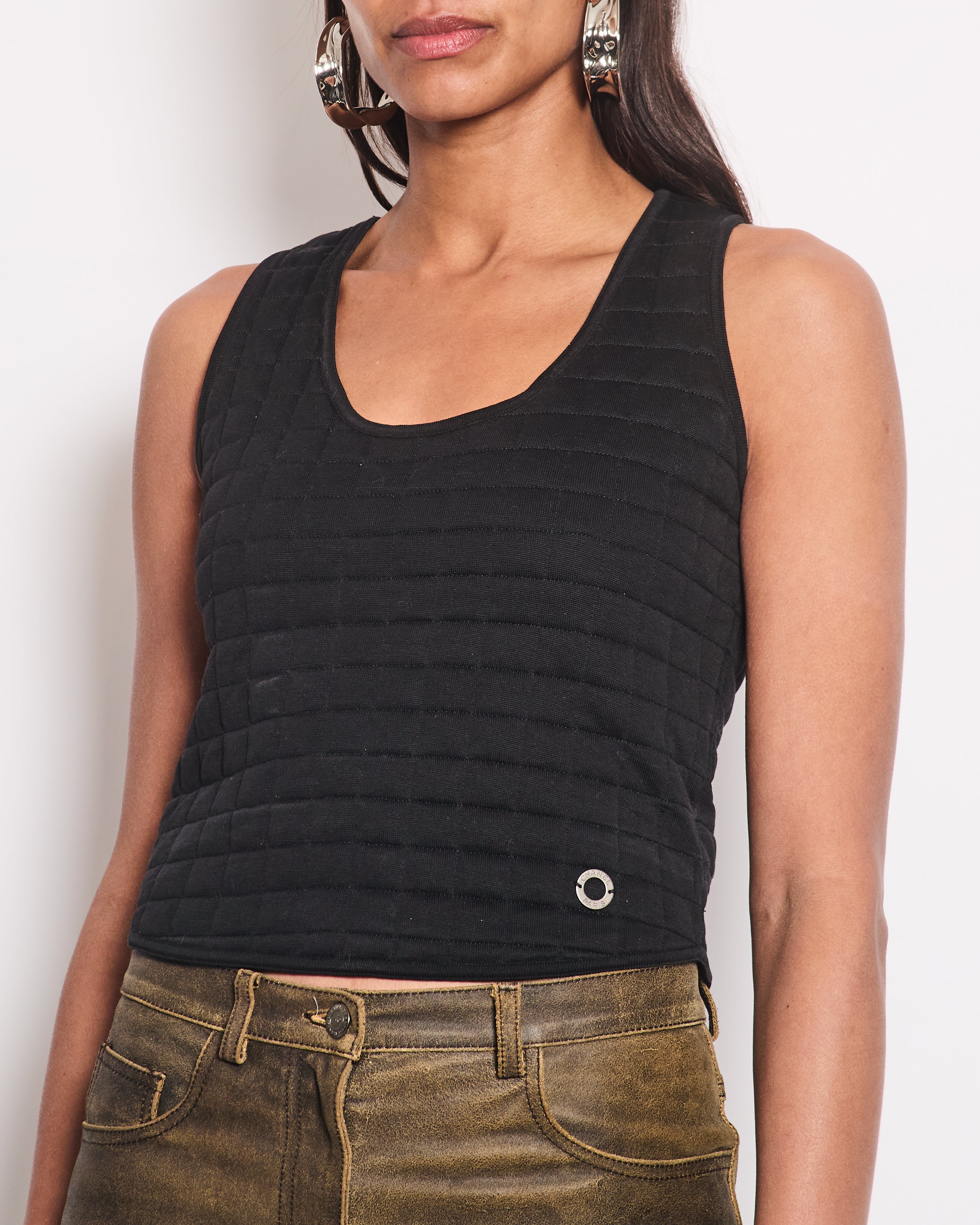 Chanel Black Quilted Cotton Sleeveless Top FR 36 (UK 8)