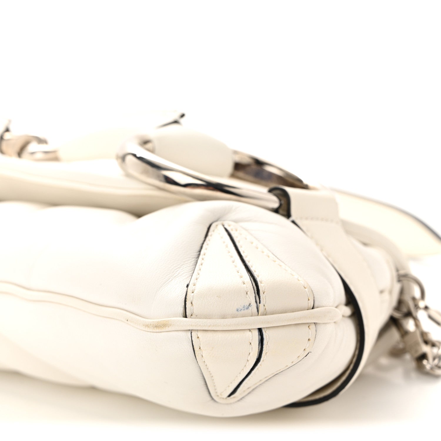 Gucci Nappa Vertical Matelasse Medium Maxi Horsebit Chain Shoulder Bag Mystic White