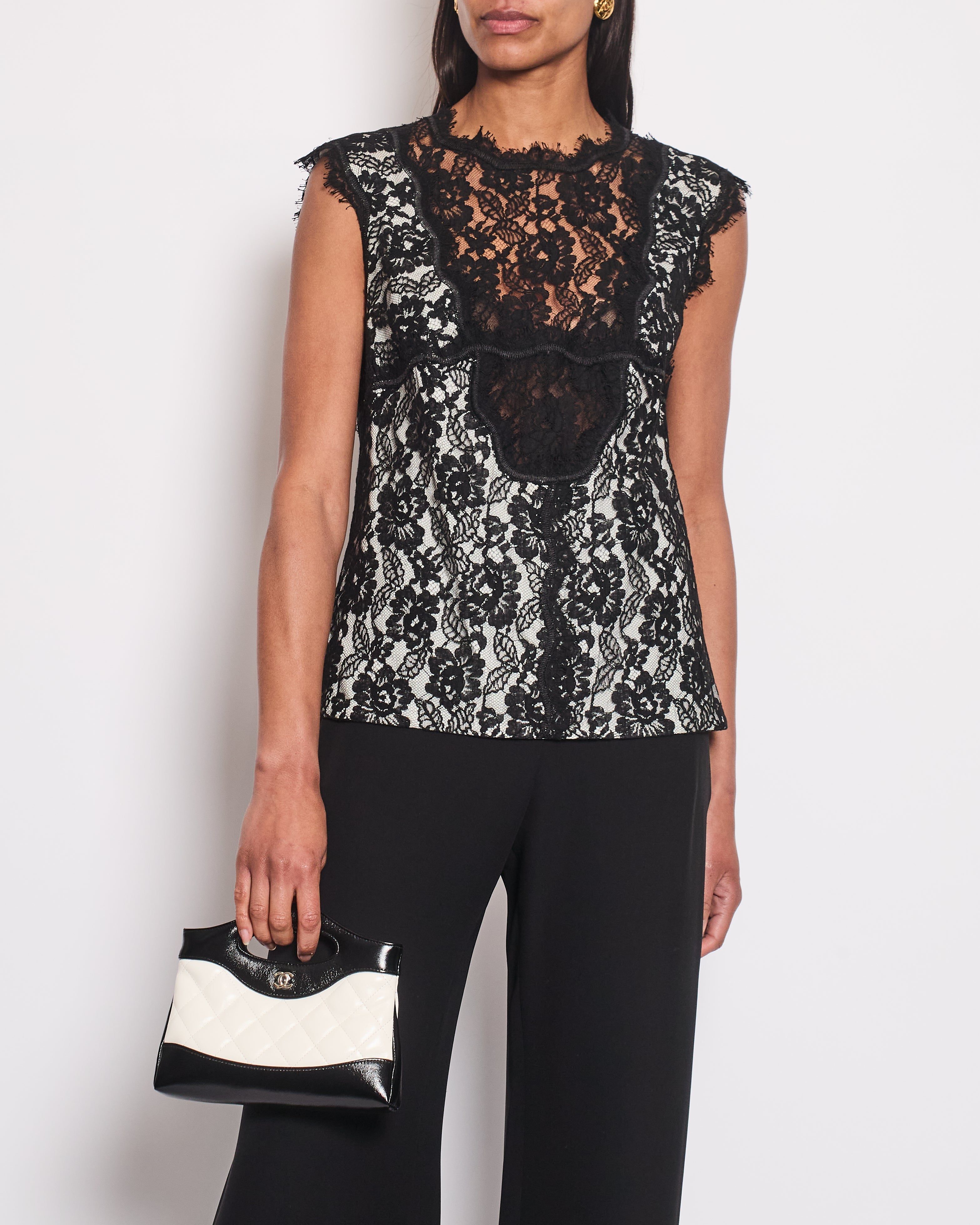 Chanel 14C Black Double Breasted Lace Blazer with Matching Short Sleeve Vest Size FR 42 (UK 14)