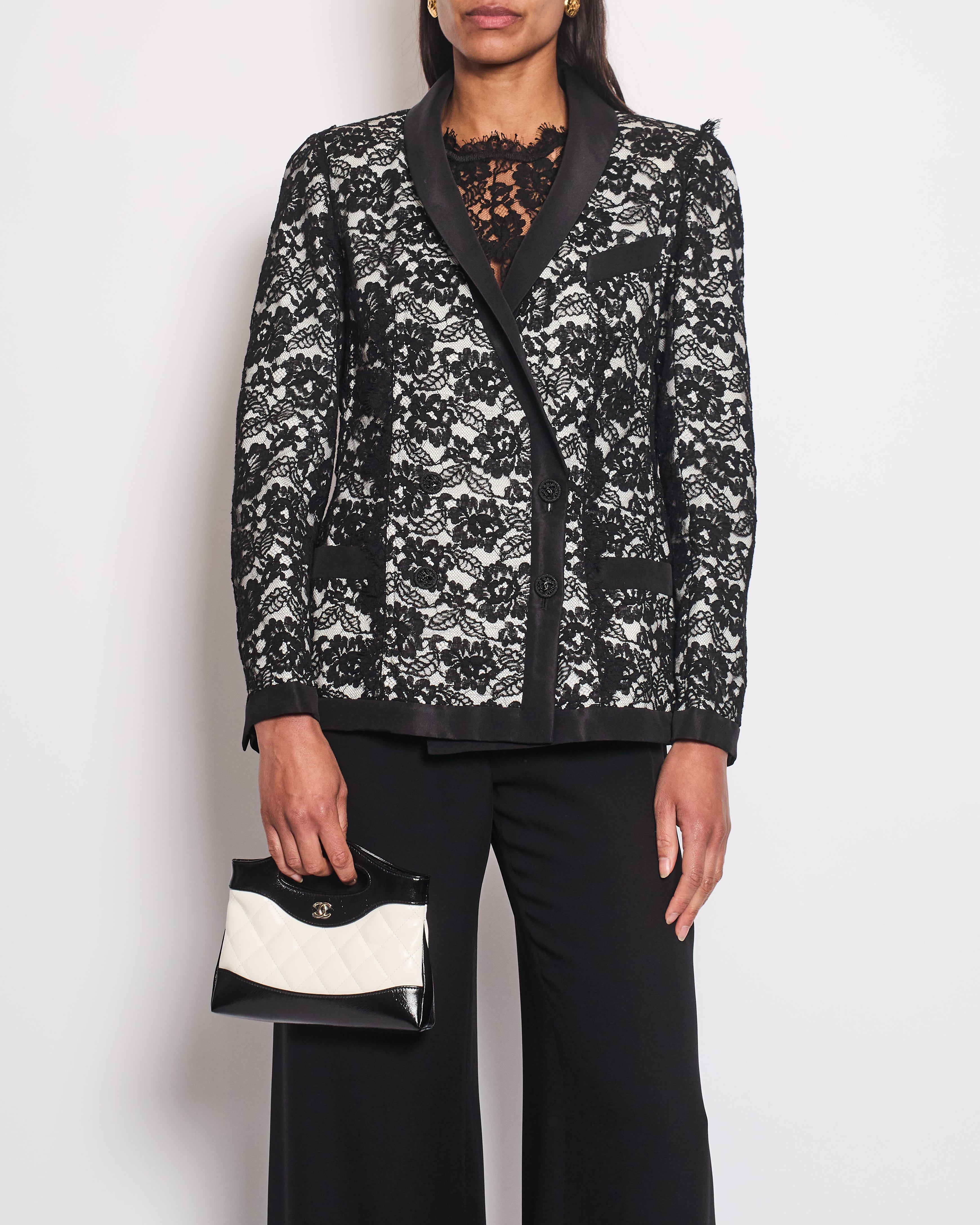Chanel 14C Black Double Breasted Lace Blazer with Matching Short Sleeve Vest Size FR 42 (UK 14)