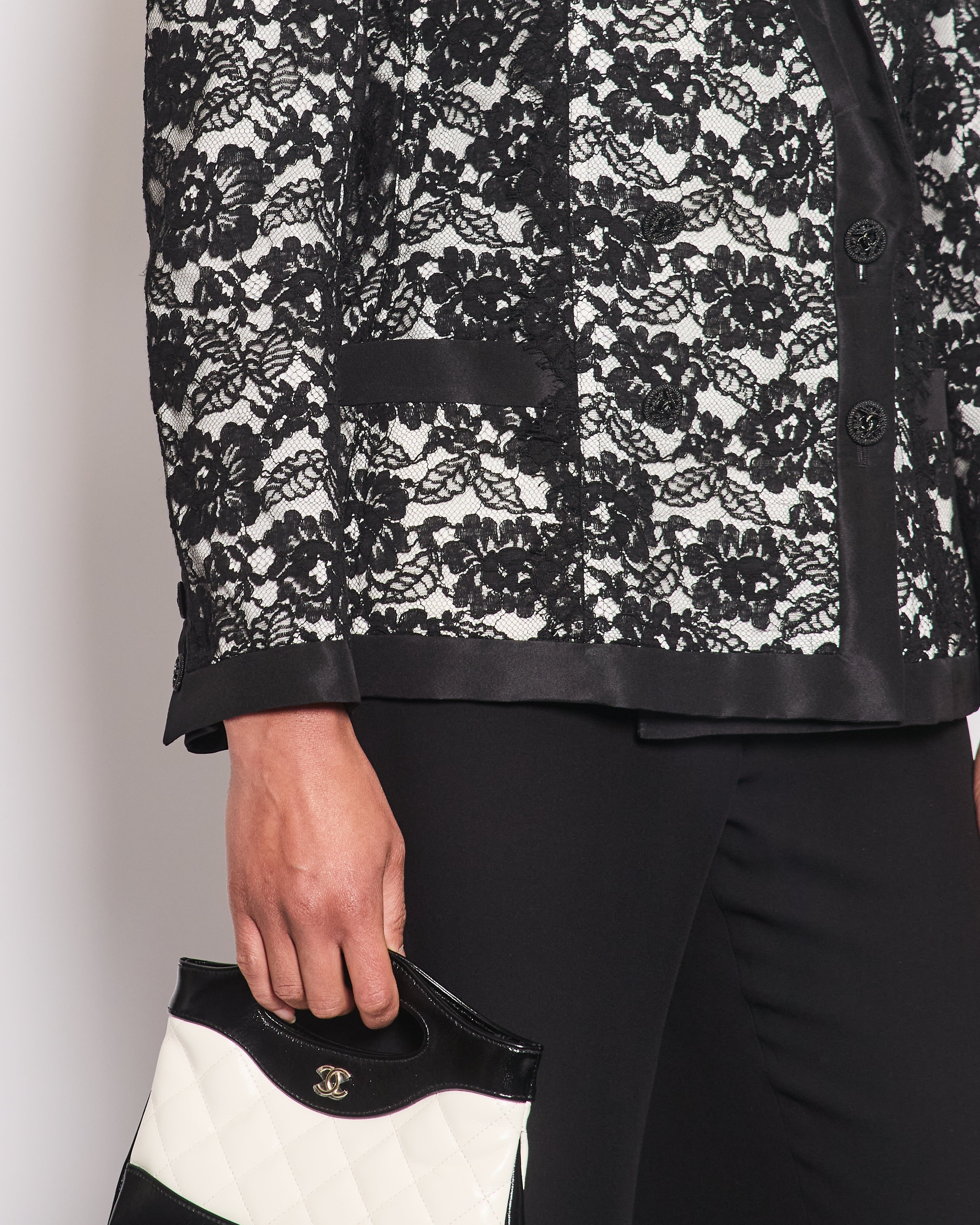 Chanel 14C Black Double Breasted Lace Blazer with Matching Short Sleeve Vest Size FR 42 (UK 14)