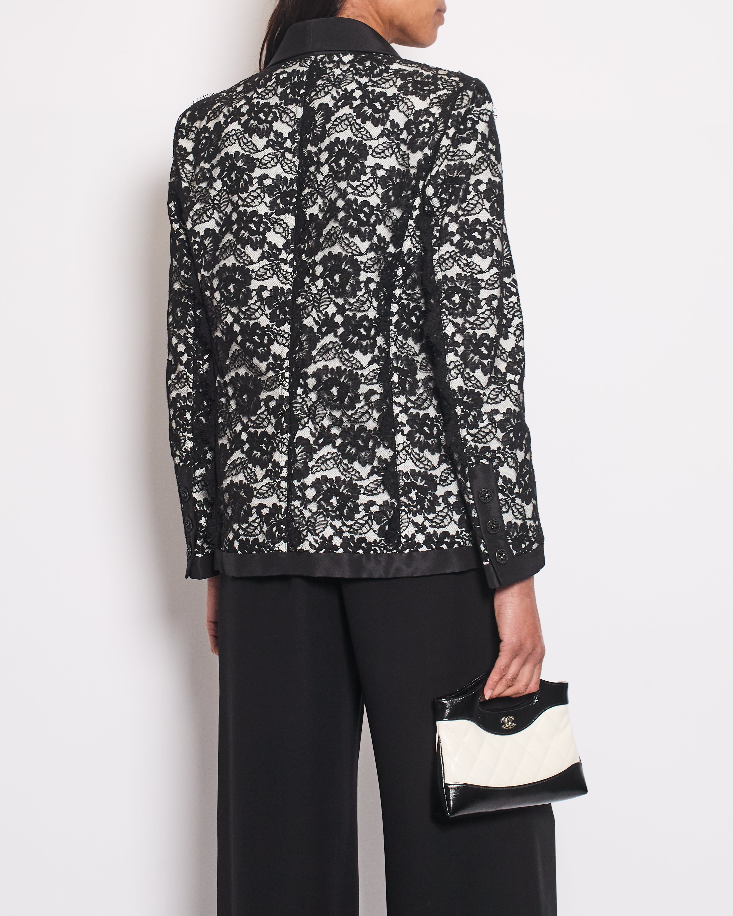 Chanel 14C Black Double Breasted Lace Blazer with Matching Short Sleeve Vest Size FR 42 (UK 14)