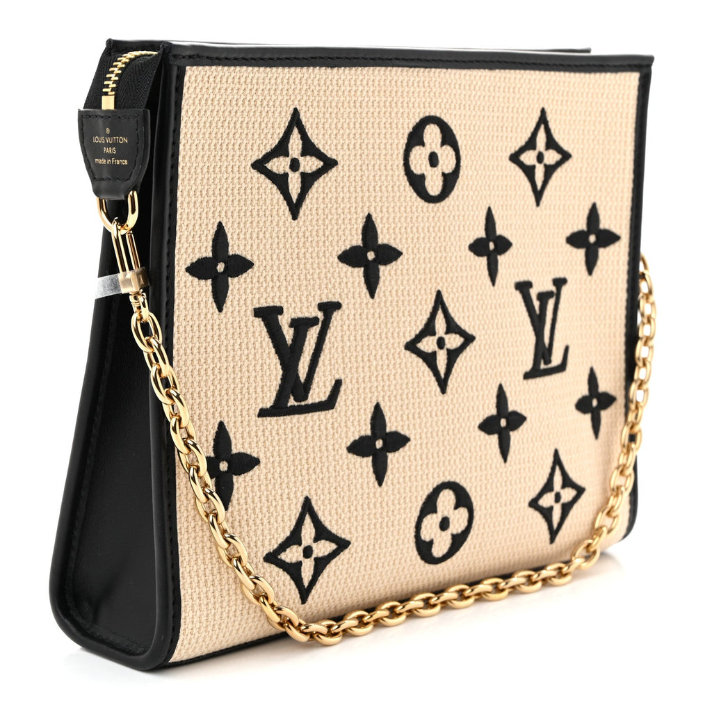 Louis Vuitton Raffia Calfskin Monogram Toiletry Pouch 26 On Chain Beige Black
