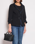 Chanel Spring 2017 Runway Black Tweed Jacket with Velcro and Navy Details Size FR 42 (UK 14)