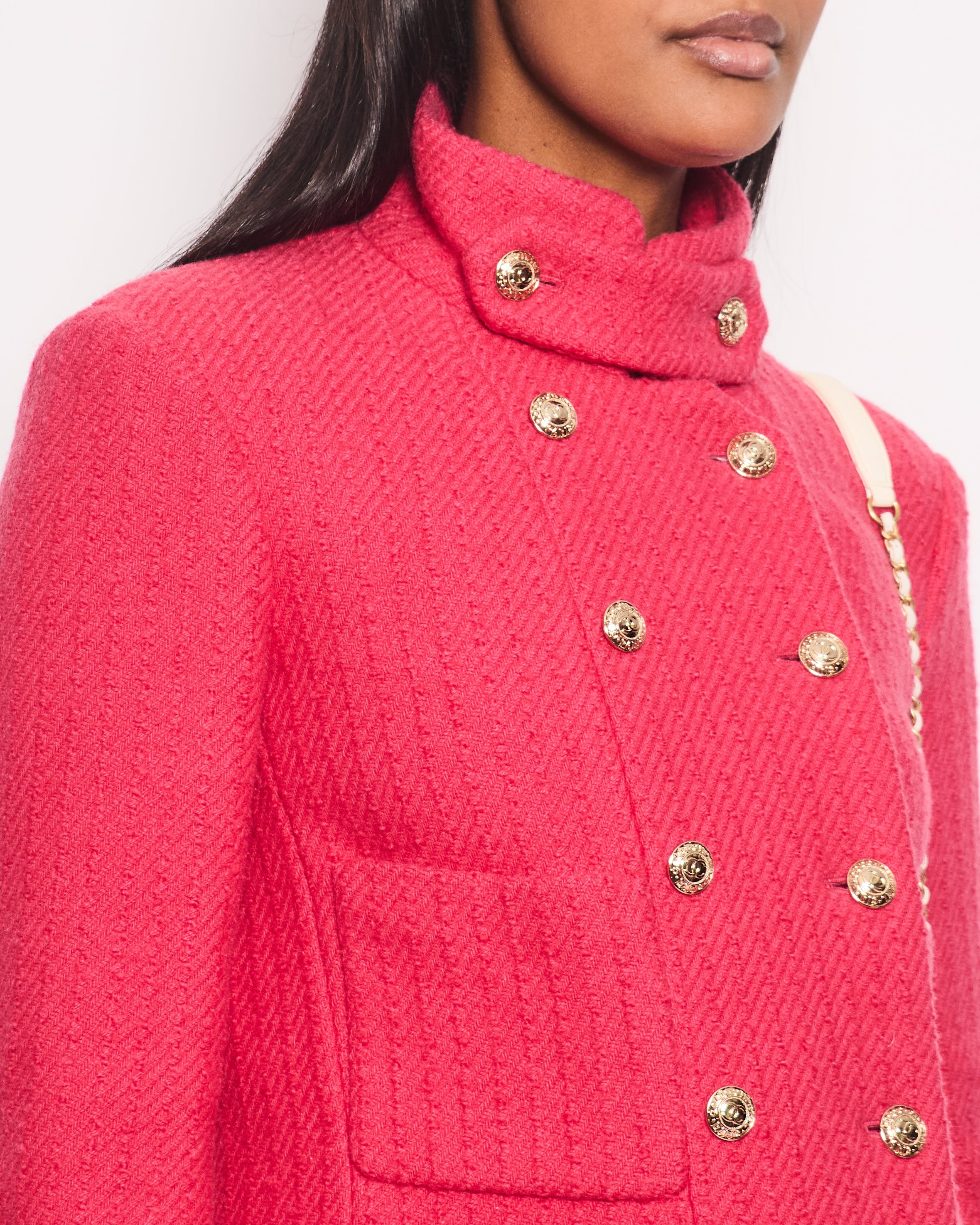 Chanel 20/A Hot Pink Long-Sleeve Tweed Jacket with Gold CC Button Detail Size 34 (UK 6)