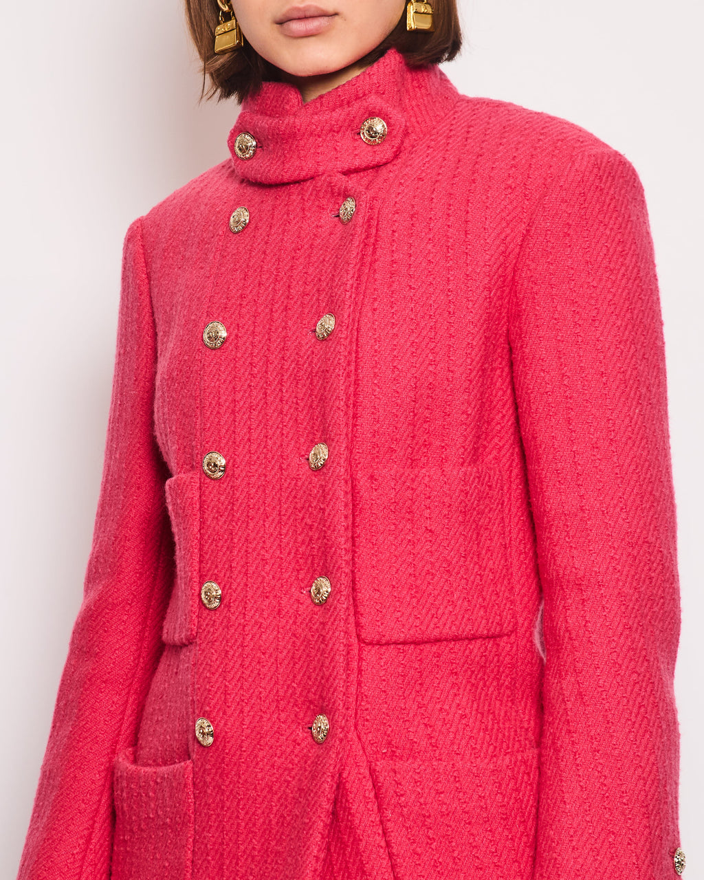 Chanel 20/A Hot Pink Long-Sleeve Tweed Jacket with Gold CC Button Detail Size 34 (UK 6)