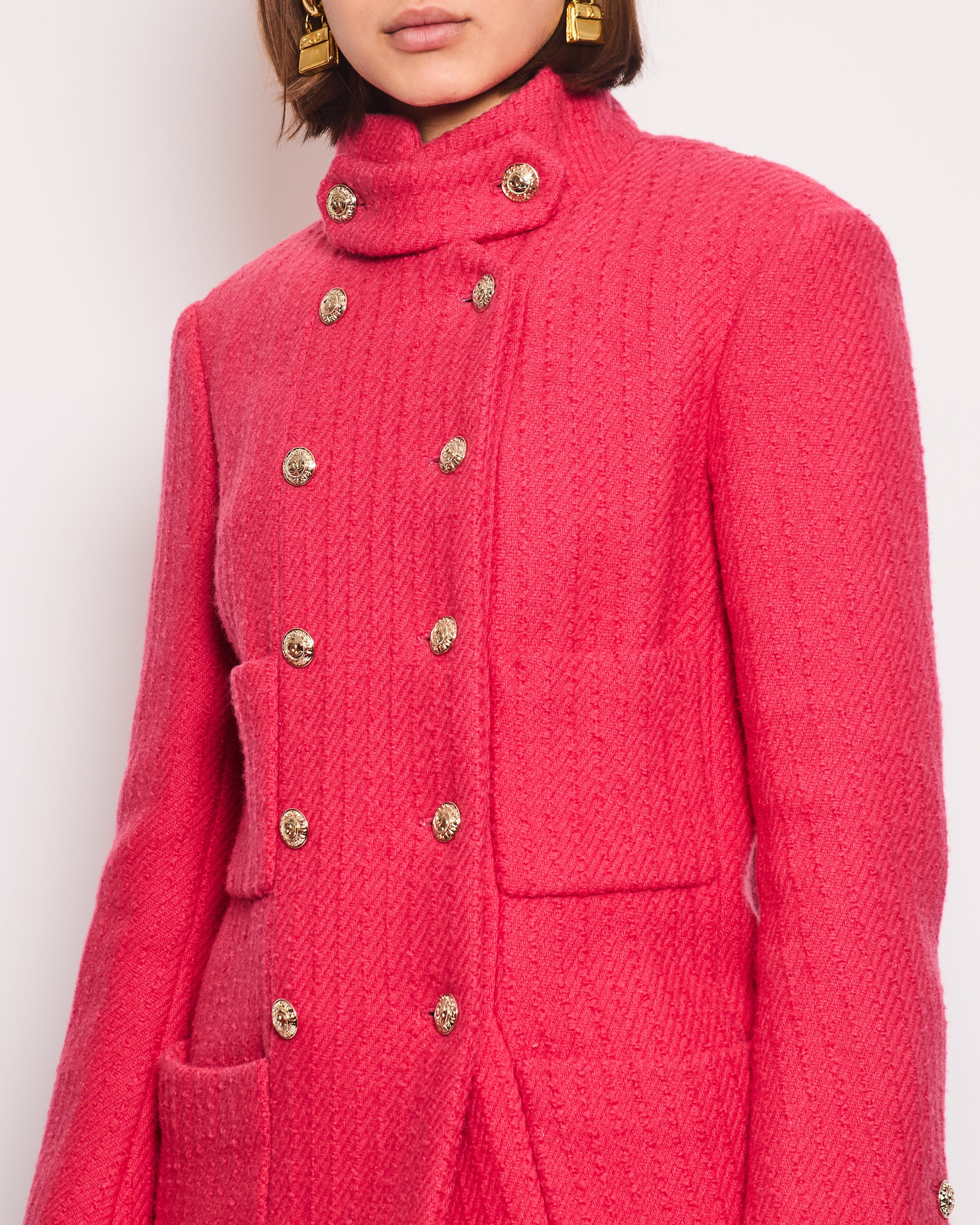 Chanel 20/A Hot Pink Long-Sleeve Tweed Jacket with Gold CC Button Detail Size 34 (UK 6)