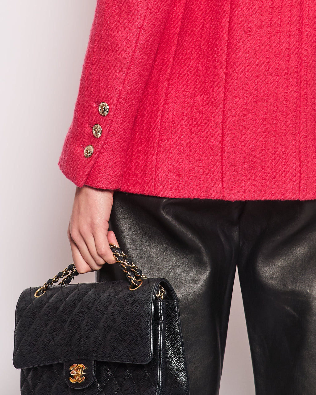 Chanel 20/A Hot Pink Long-Sleeve Tweed Jacket with Gold CC Button Detail Size 34 (UK 6)