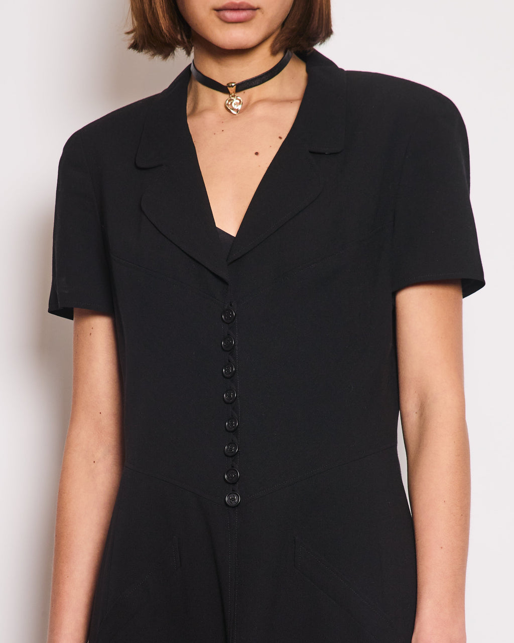 Chanel Vintage Runway 97/S Black, White CC Logo Slip Dress and Jacket Set with CC Chanel Button Size FR 42 (UK 14)