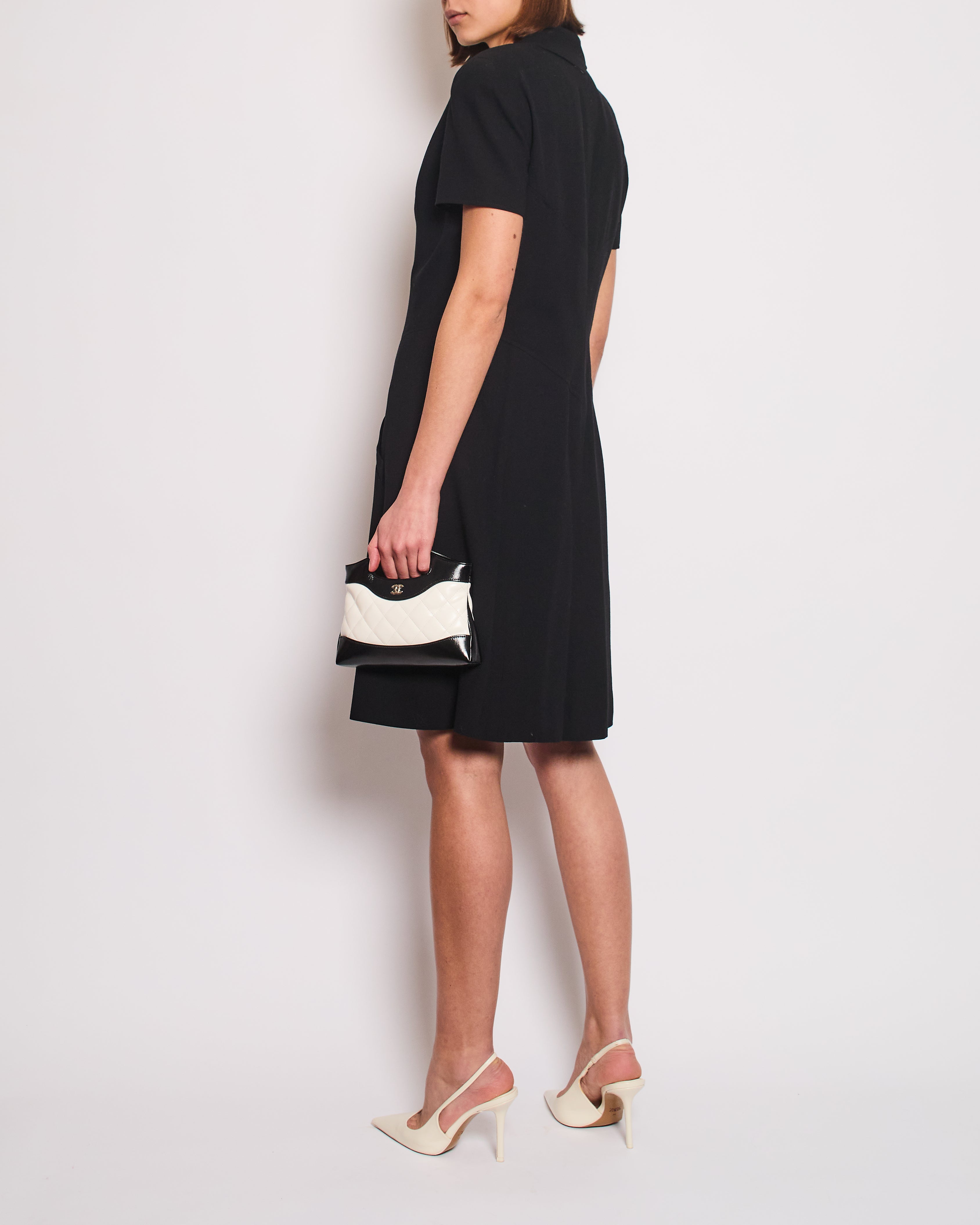 Chanel Vintage Runway 97/S Black, White CC Logo Slip Dress and Jacket Set with CC Chanel Button Size FR 42 (UK 14)