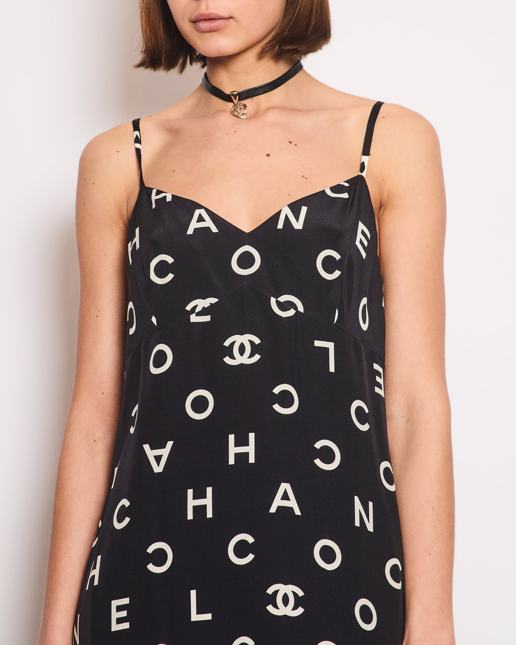 Chanel Vintage Runway 97/S Black, White CC Logo Slip Dress and Jacket Set with CC Chanel Button Size FR 42 (UK 14)