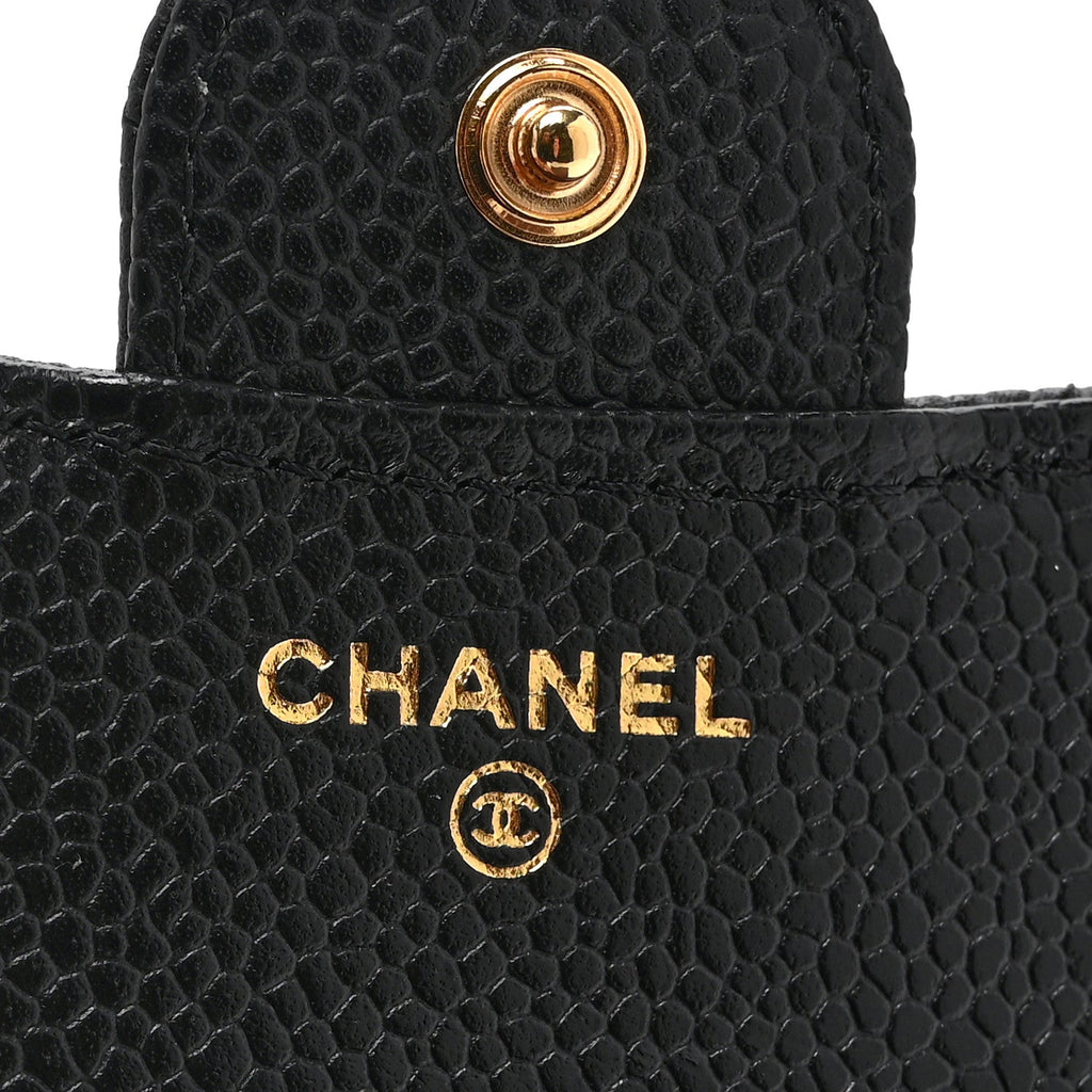 Caviar Quilted Compact Flap Wallet Black