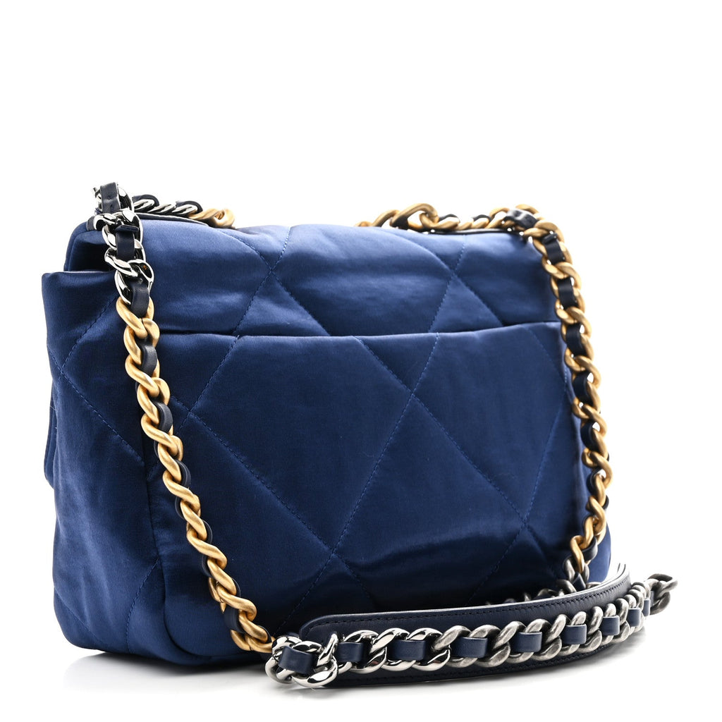 Chanel Satin Quilted Medium Chanel 19 Flap Blue