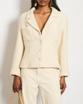 Chanel Cream Tweed Jacket with Ivory Logo CC Button Details Size FR 38 (UK 10)