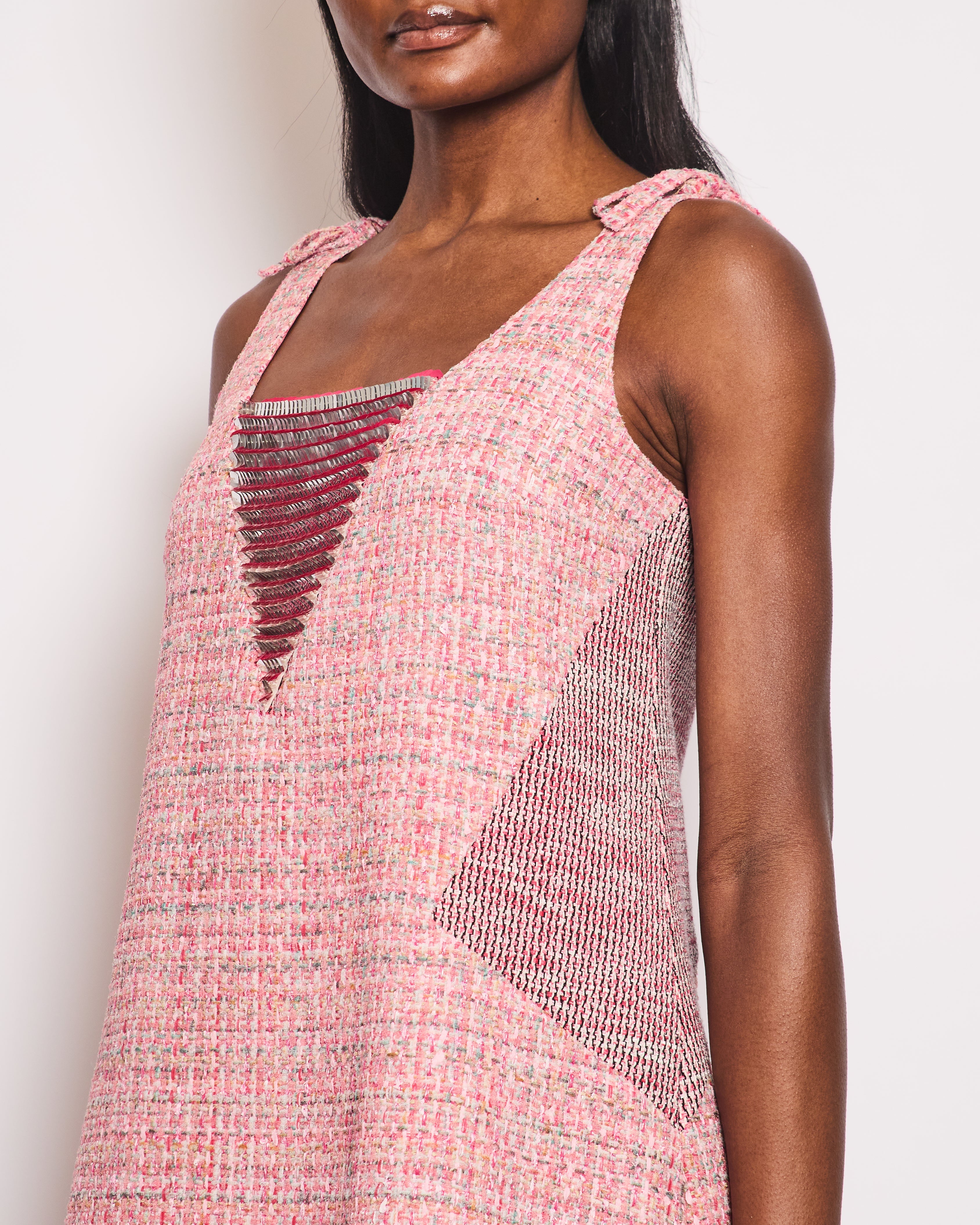 Chanel Pink Sleeveless Tweed Mini Dress with Sequin Embellishments Detail FR 38 (UK 10)