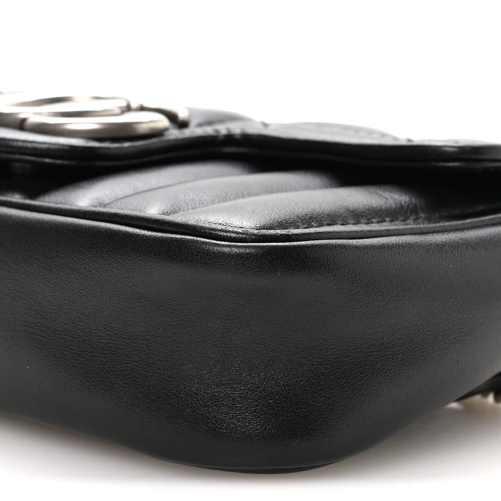 Gucci Calfskin Matelasse Aria Super Mini GG Marmont Shoulder Bag Black