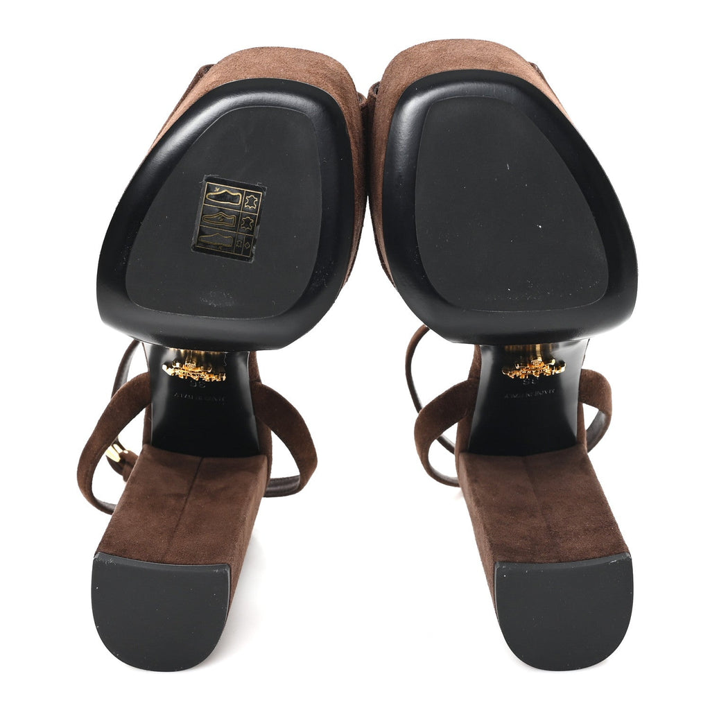 Prada Scamosciata Logo Ankle Strap 40/135mm Platform Sandals 36 Moro
