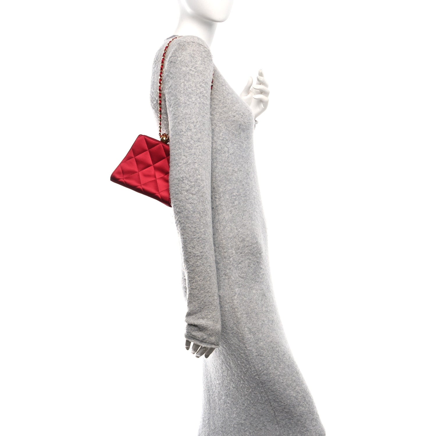 Chanel Satin Quilted CC Kisslock Clutch Red